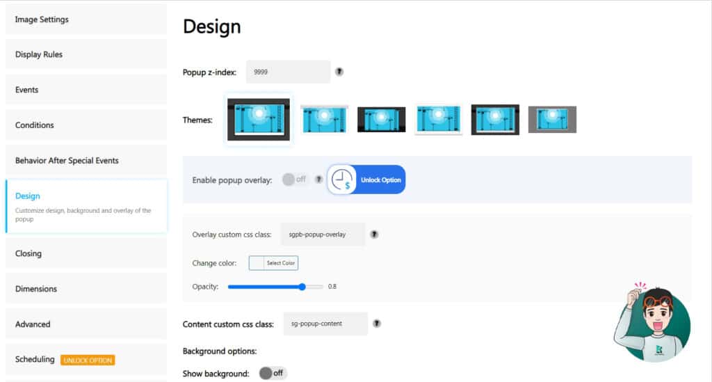 เมนู Design ปลั๊กอิน Popup Builder