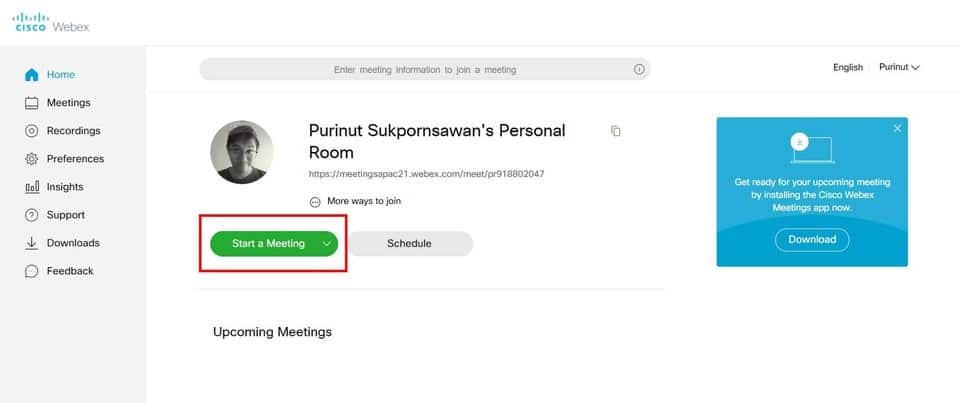 Start a meeting with Webex