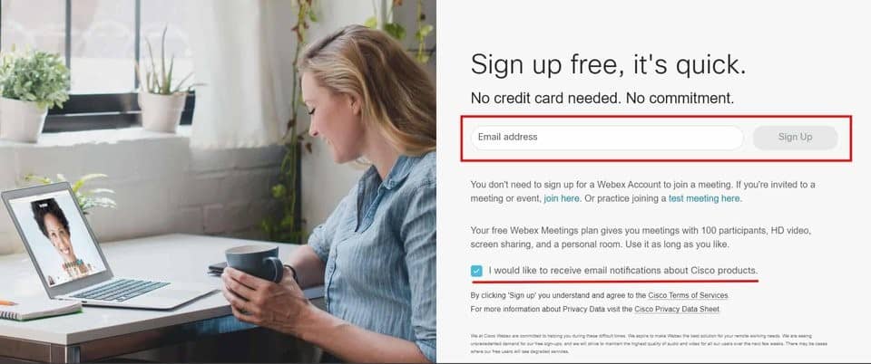 Sign up free on Webex 