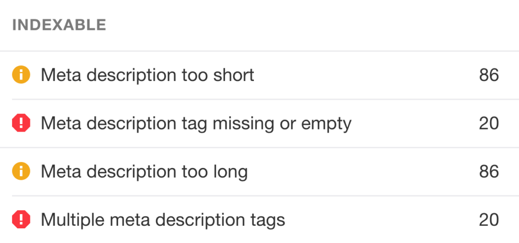 On page report to check meta description problems
