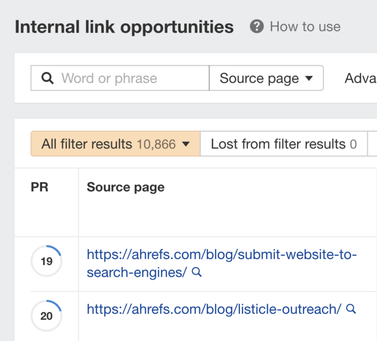 Internal link opportunities