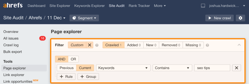 how to check keyword in page explorer