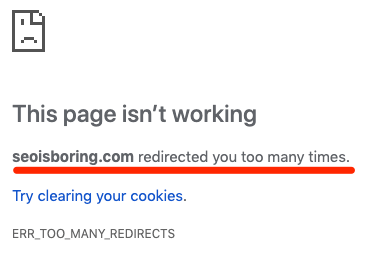 This page isn't working because of too many redirects