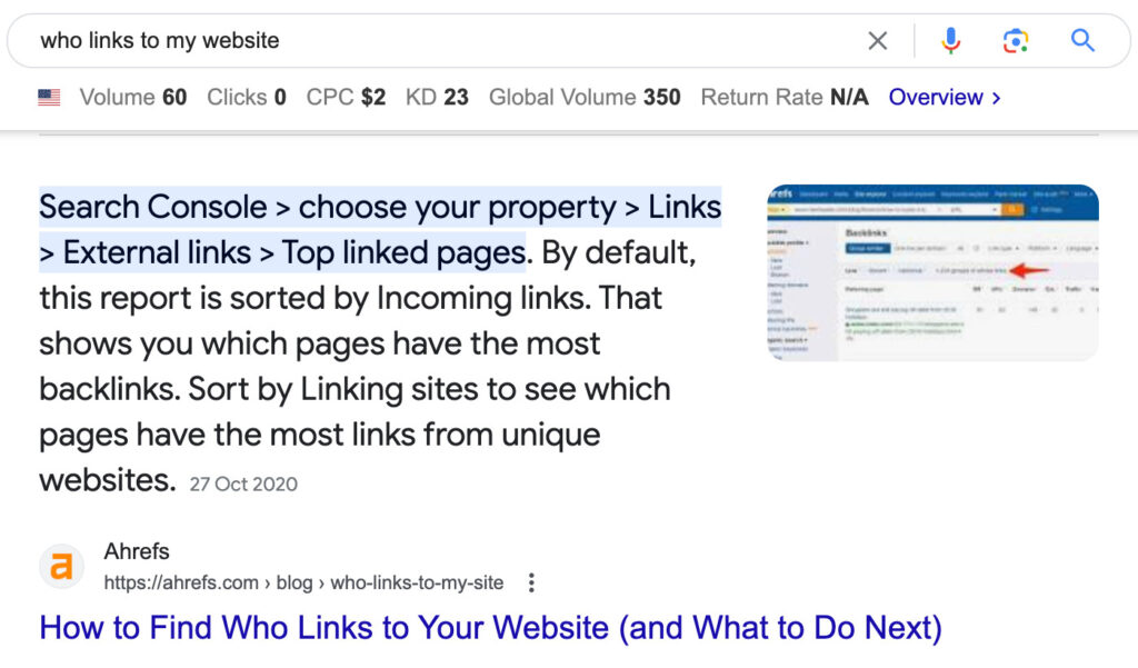 example of featured snippets
